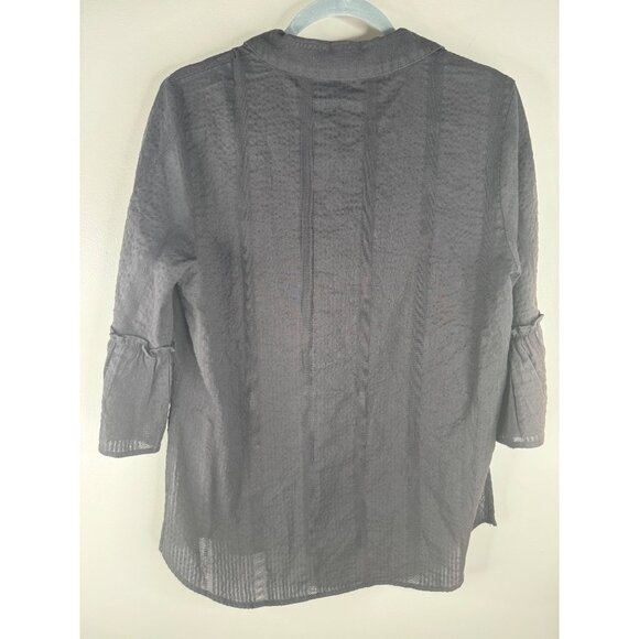 Johnny Was Ruffle Sleeve Henley Silk Tunic Embroidered Black Florrie Size S $255 - Picture 8 of 9